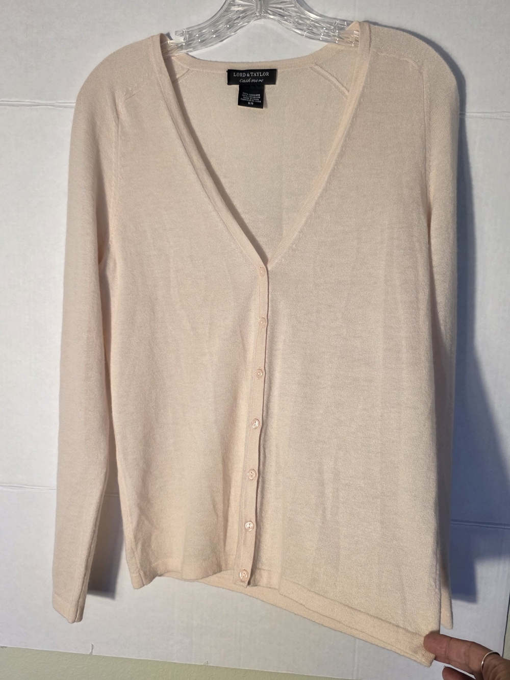Lord & Taylor 100% Cashmere V-Neck Cardigan Sweater Light Blush Pink Soft Peach
